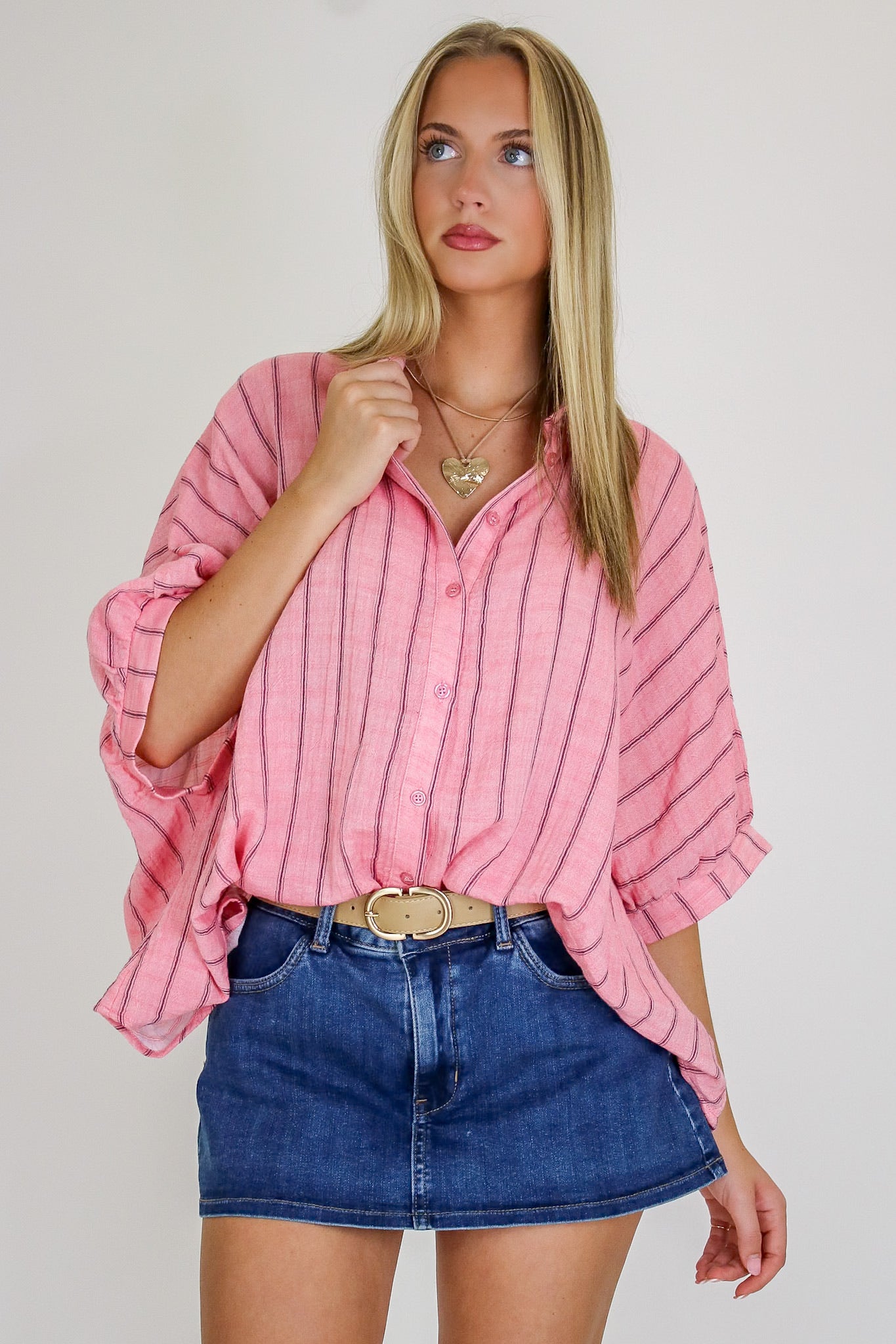Beckham Oversized Striped Button Down Top