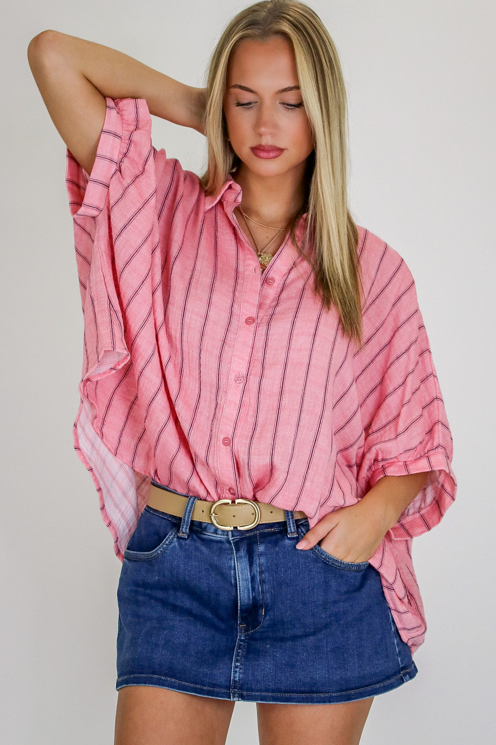 Beckham Oversized Striped Button Down Top