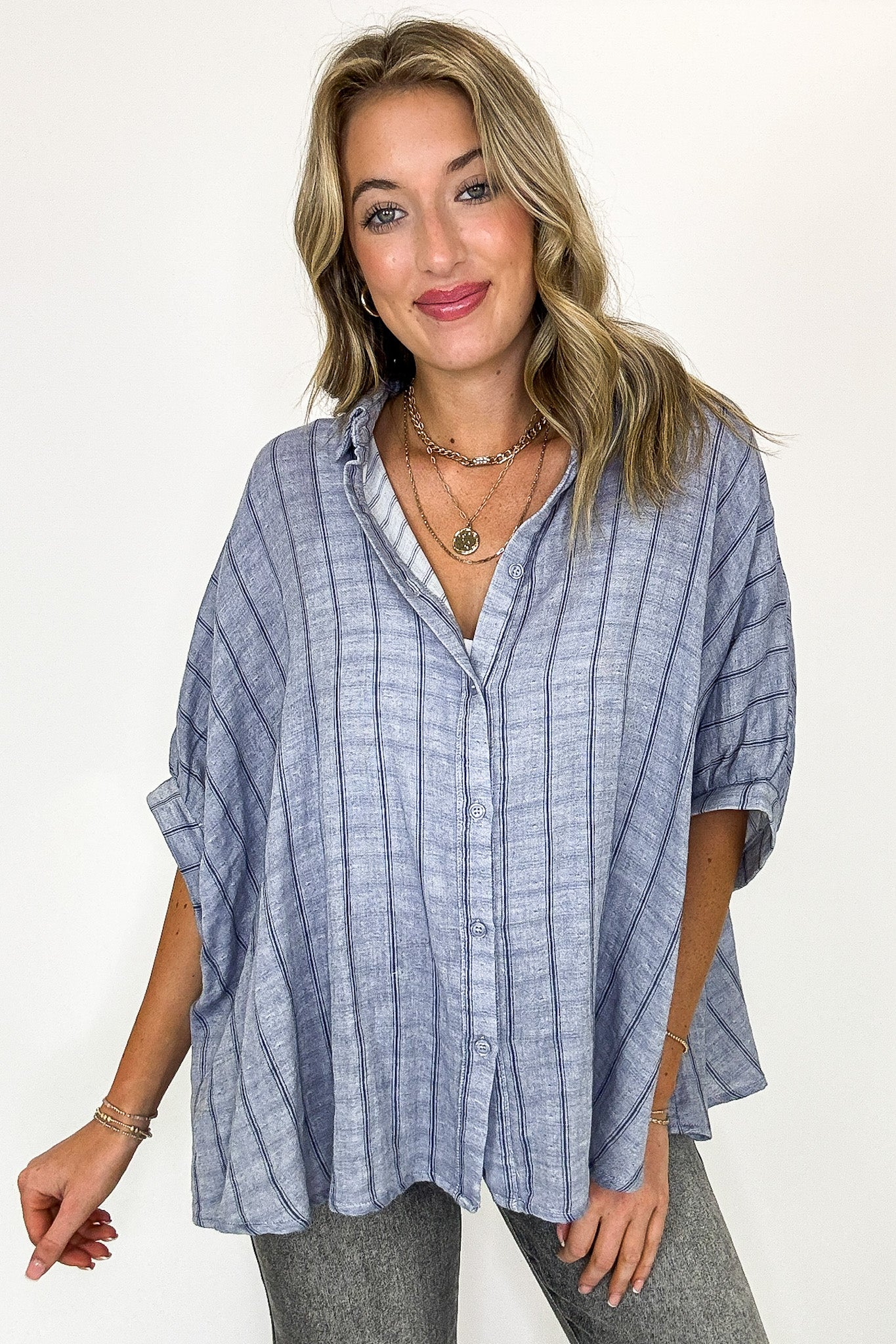 Beckham Oversized Striped Button Down Top - BACK IN STOCK - Madison and Mallory