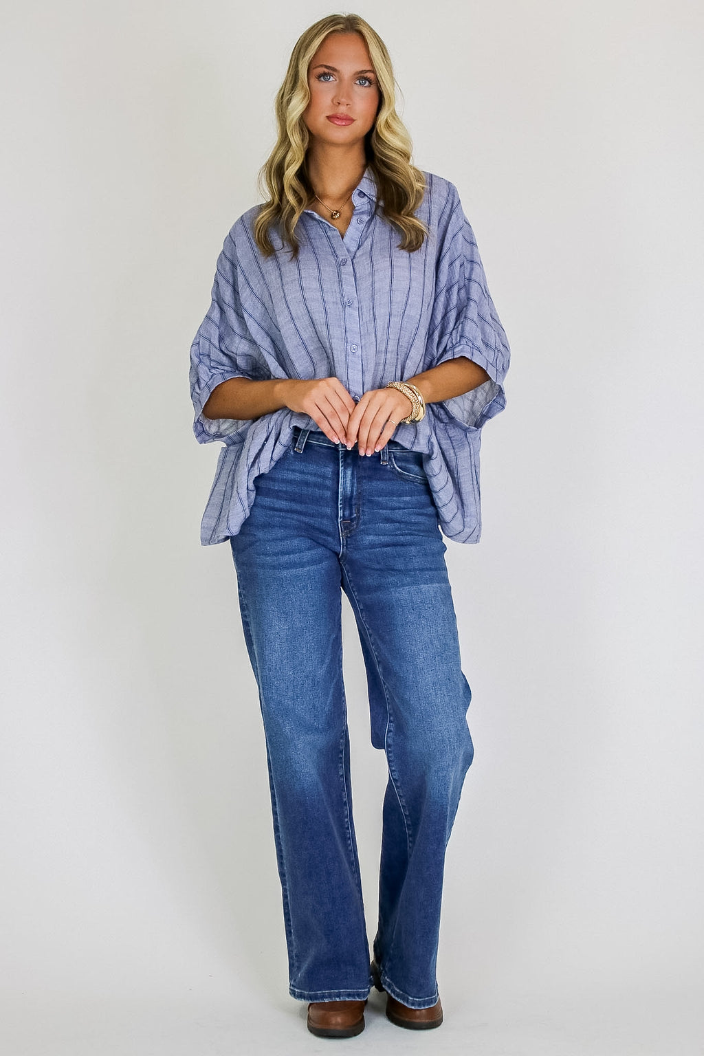 Beckham Oversized Striped Button Down Top