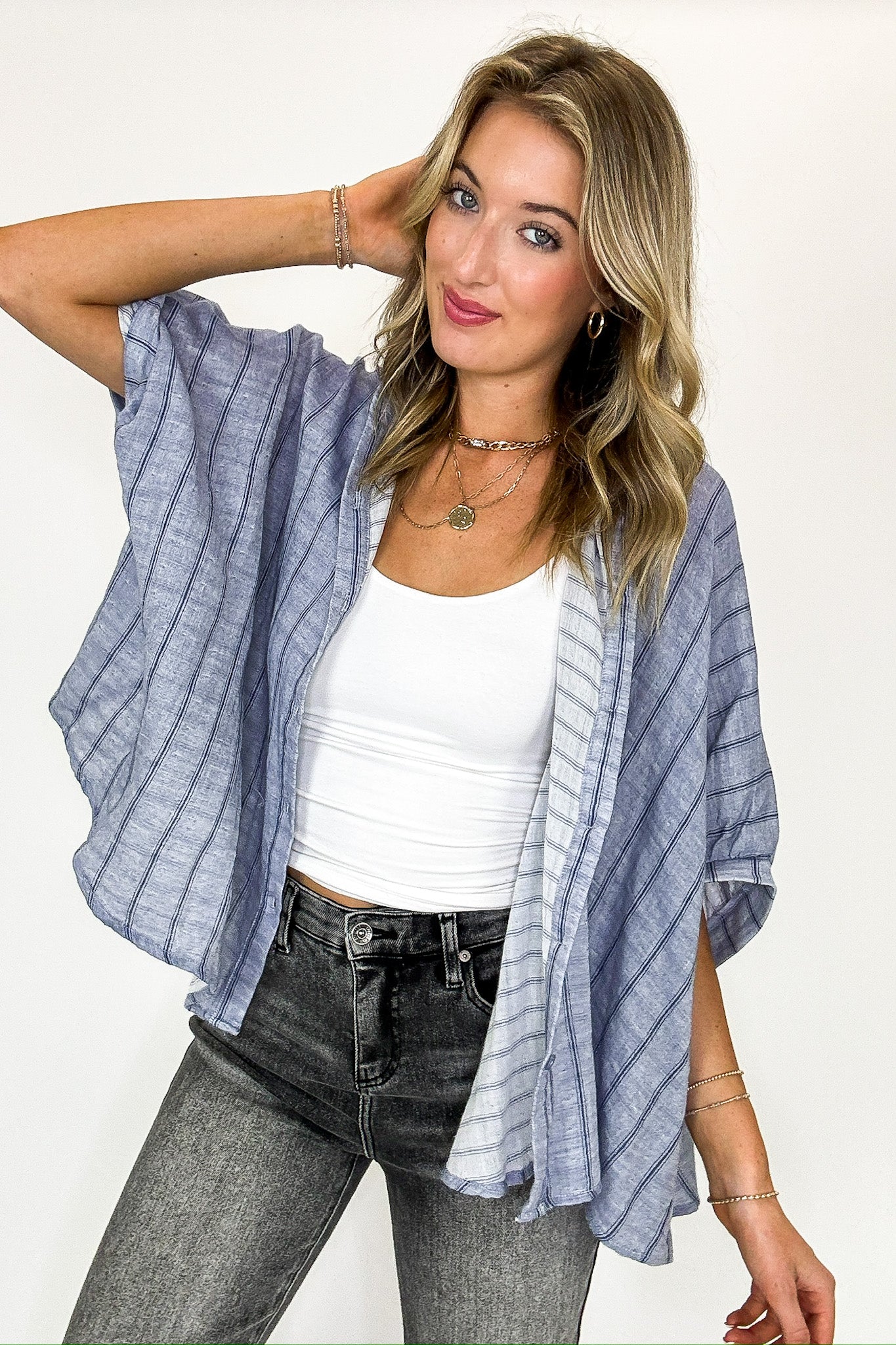 Beckham Oversized Striped Button Down Top - BACK IN STOCK