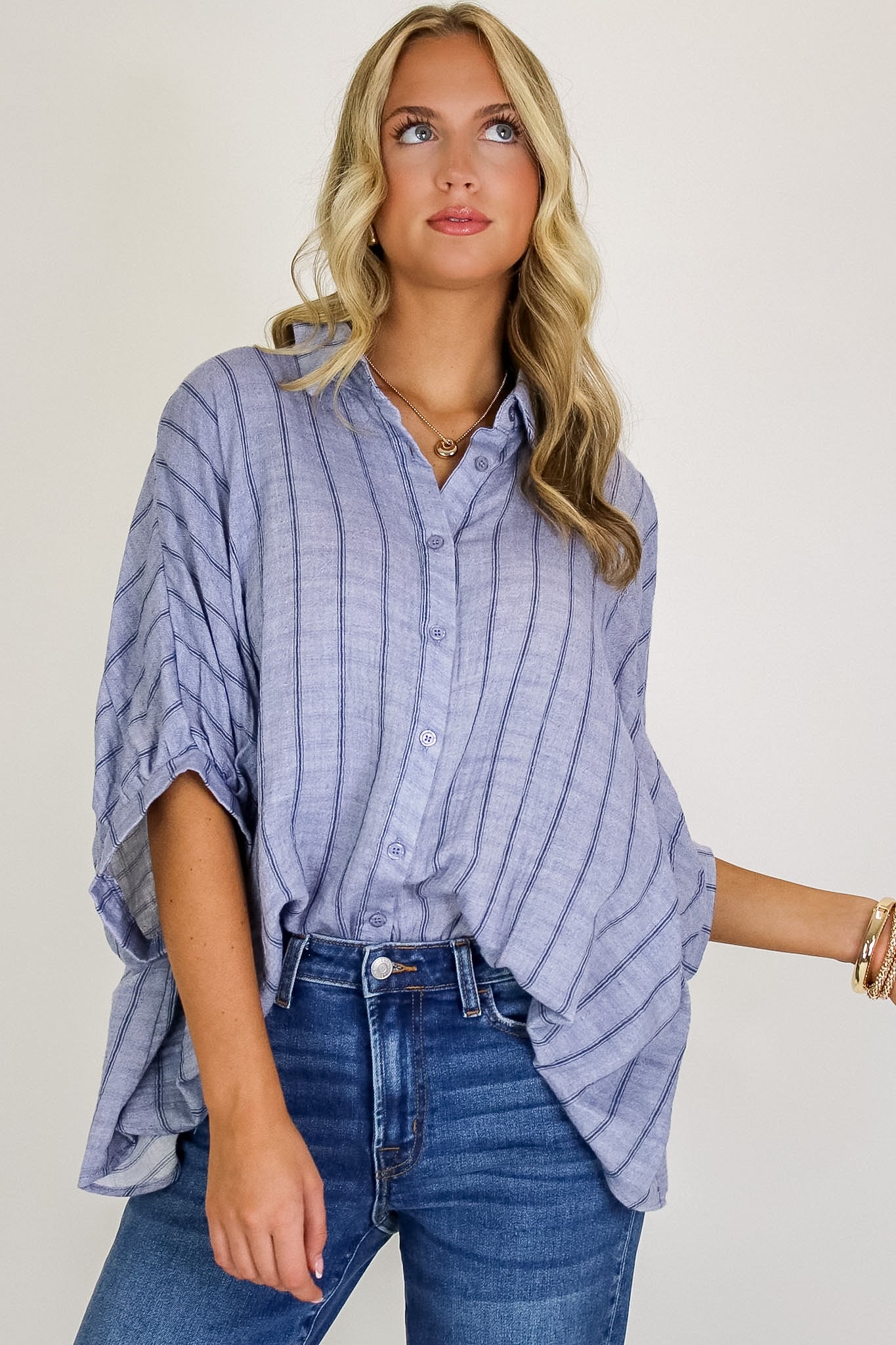 Beckham Oversized Striped Button Down Top
