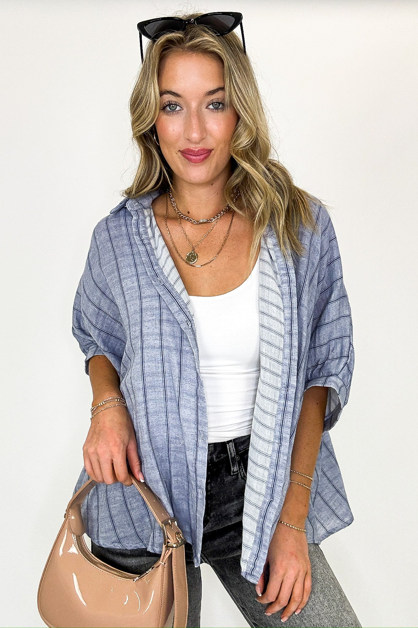 Beckham Oversized Striped Button Down Top - BACK IN STOCK - Madison and Mallory