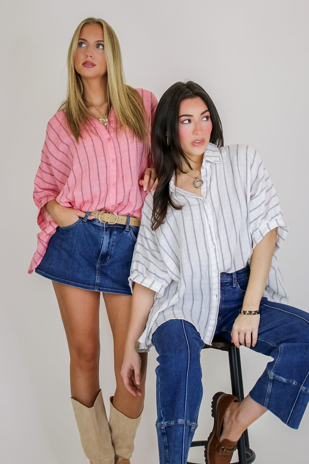 Beckham Oversized Striped Button Down Top - Madison and Mallory