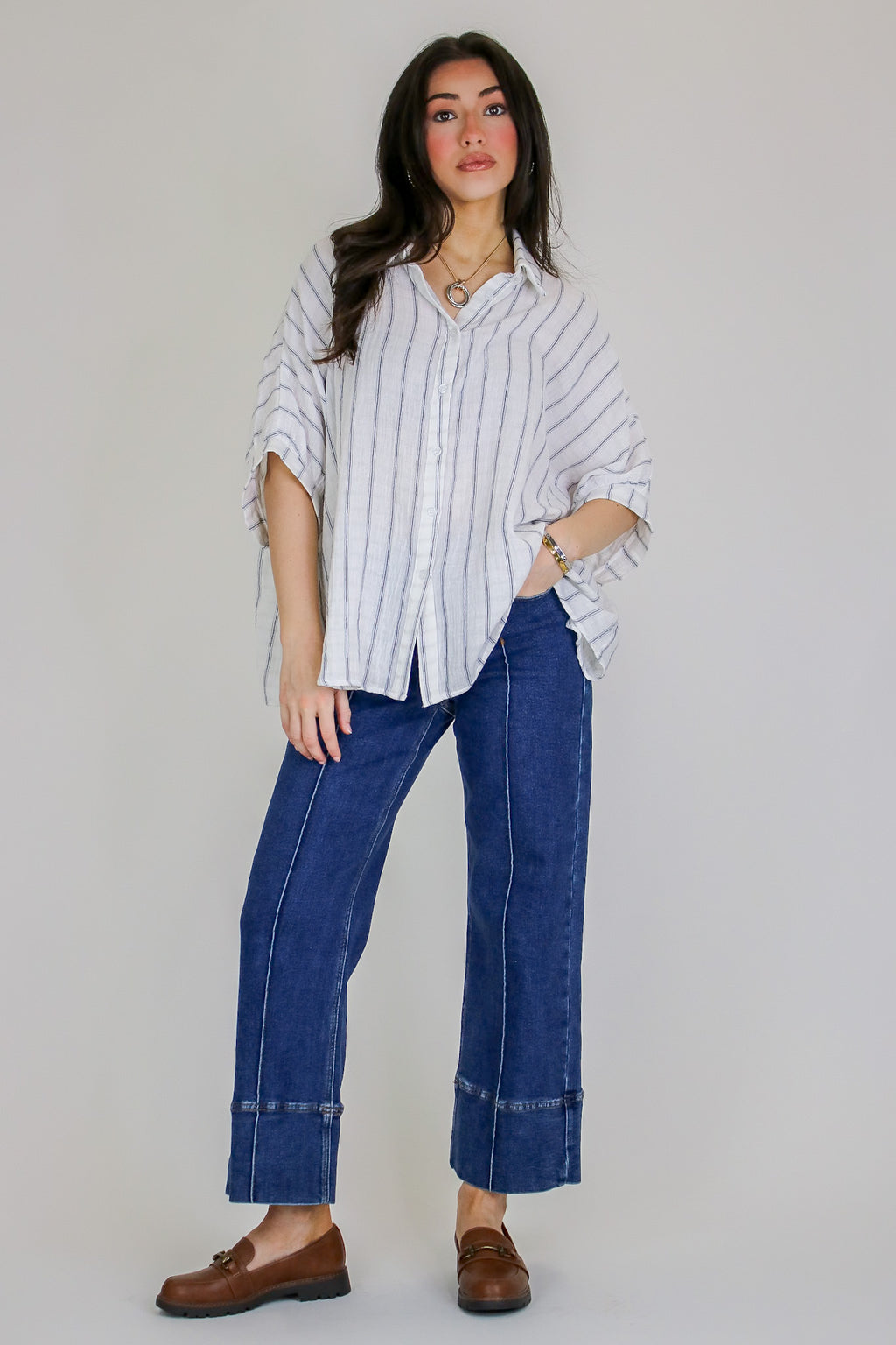 Beckham Oversized Striped Button Down Top