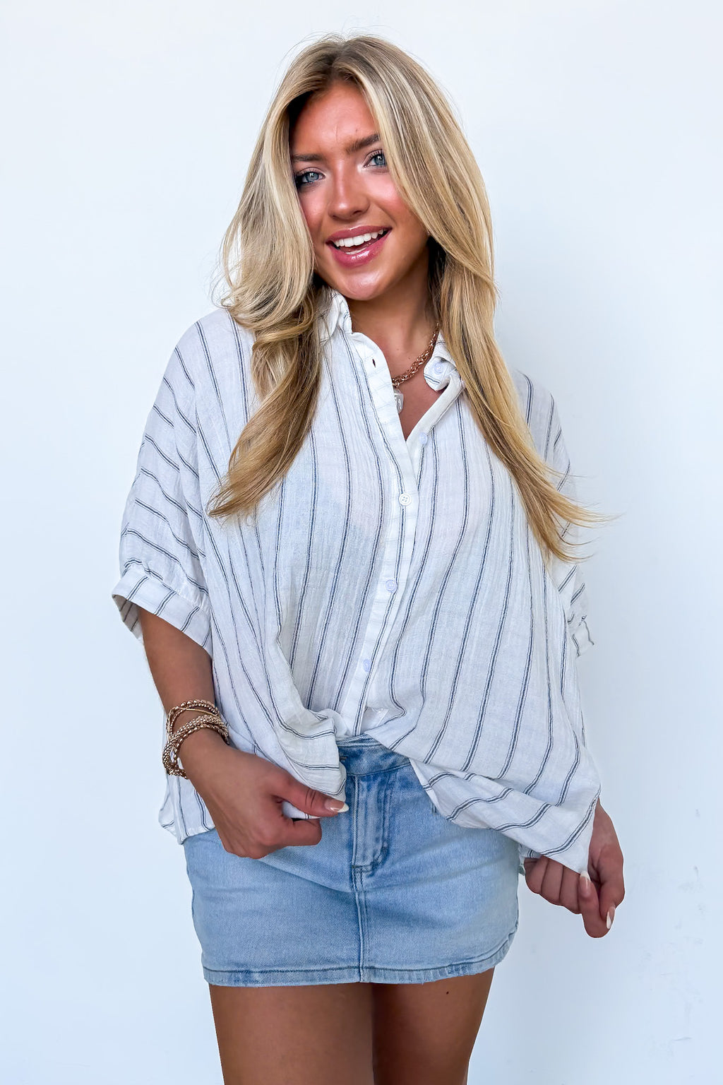 Beckham Oversized Striped Button Down Top - BACK IN STOCK