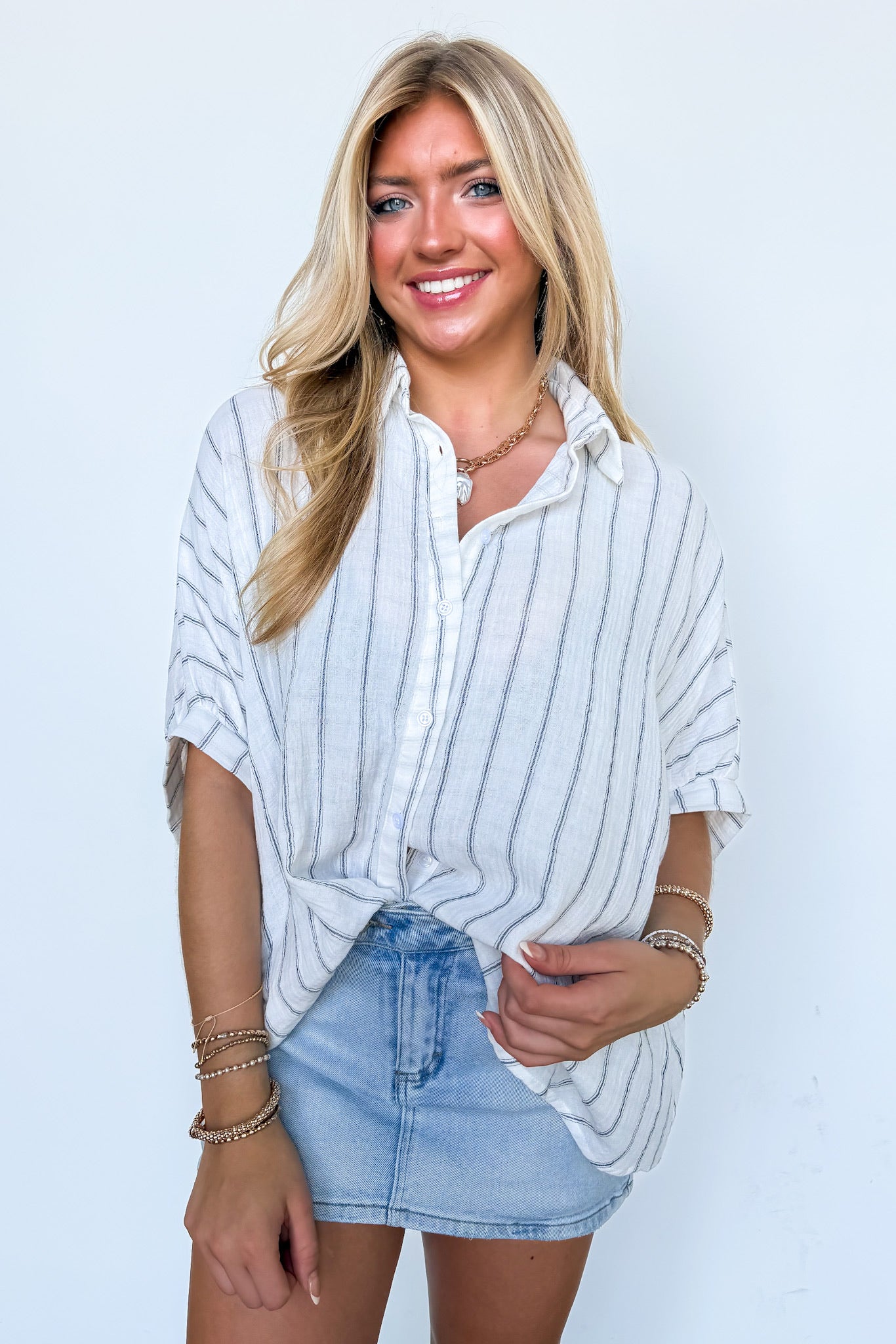 Beckham Oversized Striped Button Down Top - BACK IN STOCK