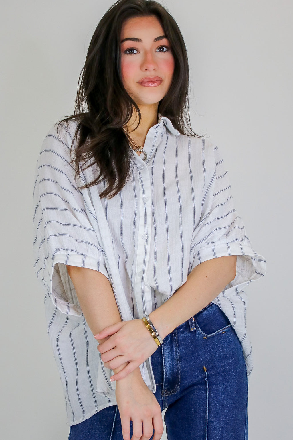 Beckham Oversized Striped Button Down Top