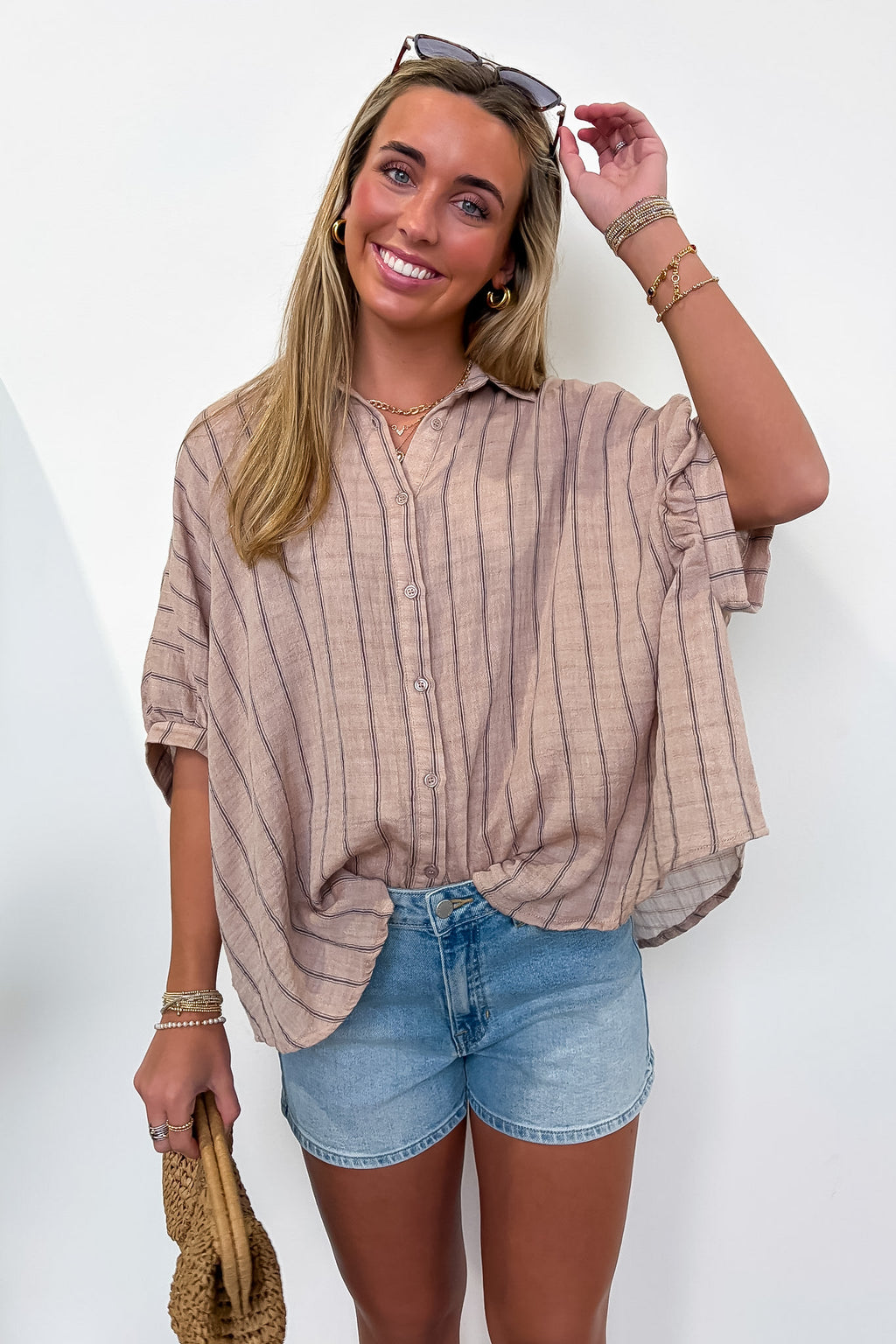Beckham Oversized Striped Button Down Top - BACK IN STOCK