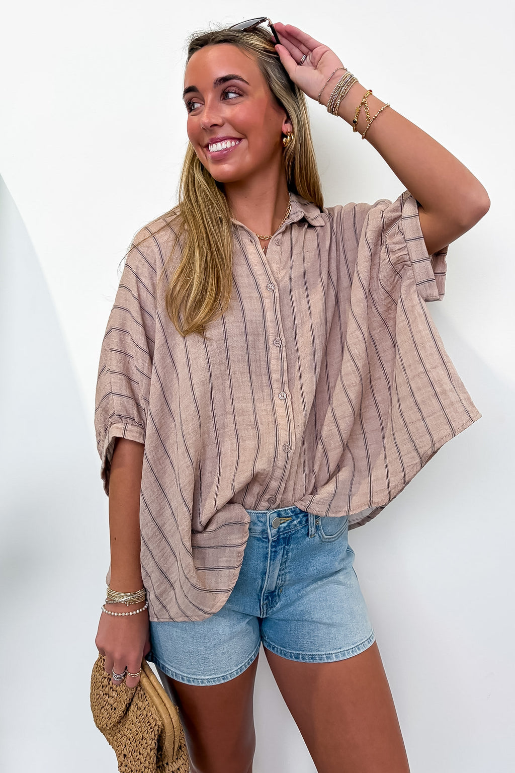 Beckham Oversized Striped Button Down Top - BACK IN STOCK - Madison and Mallory