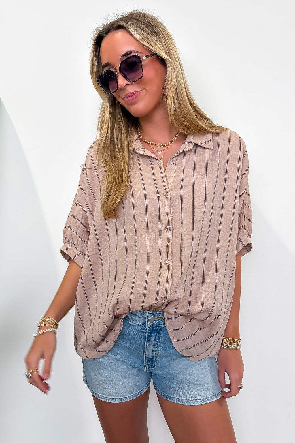 Beckham Oversized Striped Button Down Top - BACK IN STOCK