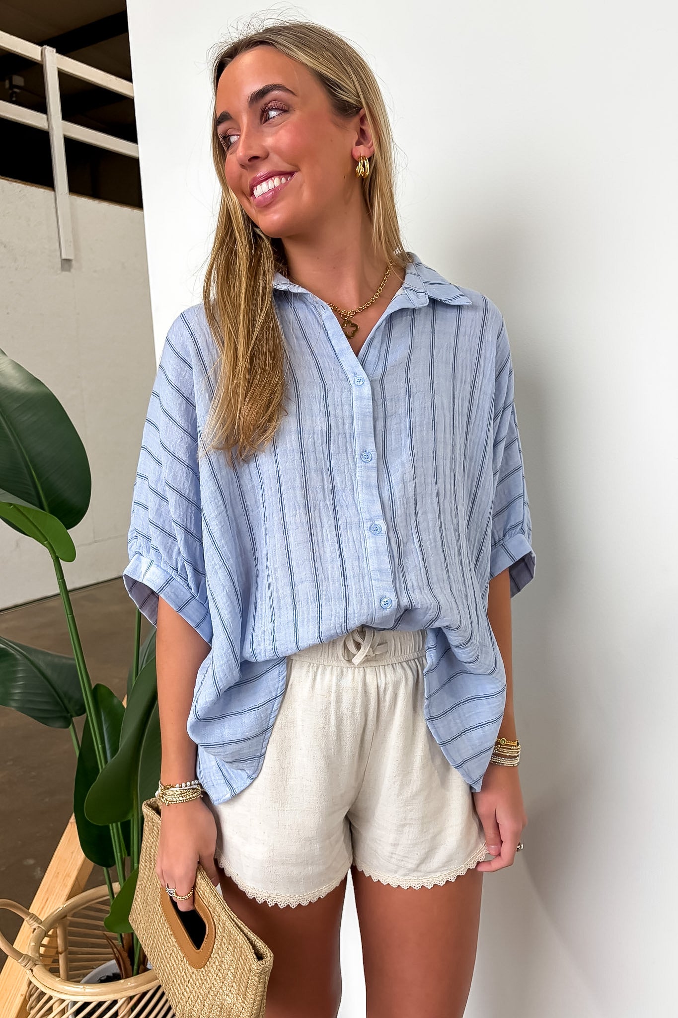 Beckham Oversized Striped Button Down Top - BACK IN STOCK - Madison and Mallory