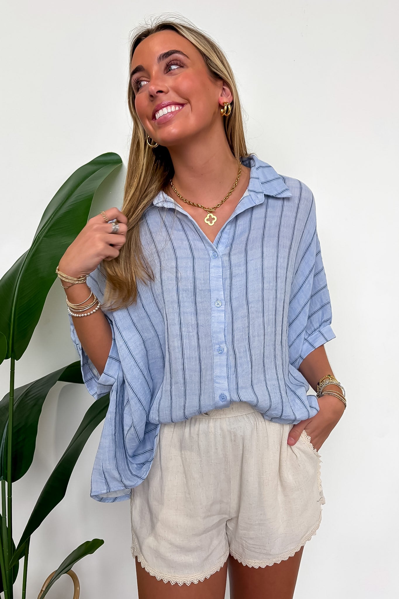 Beckham Oversized Striped Button Down Top - BACK IN STOCK