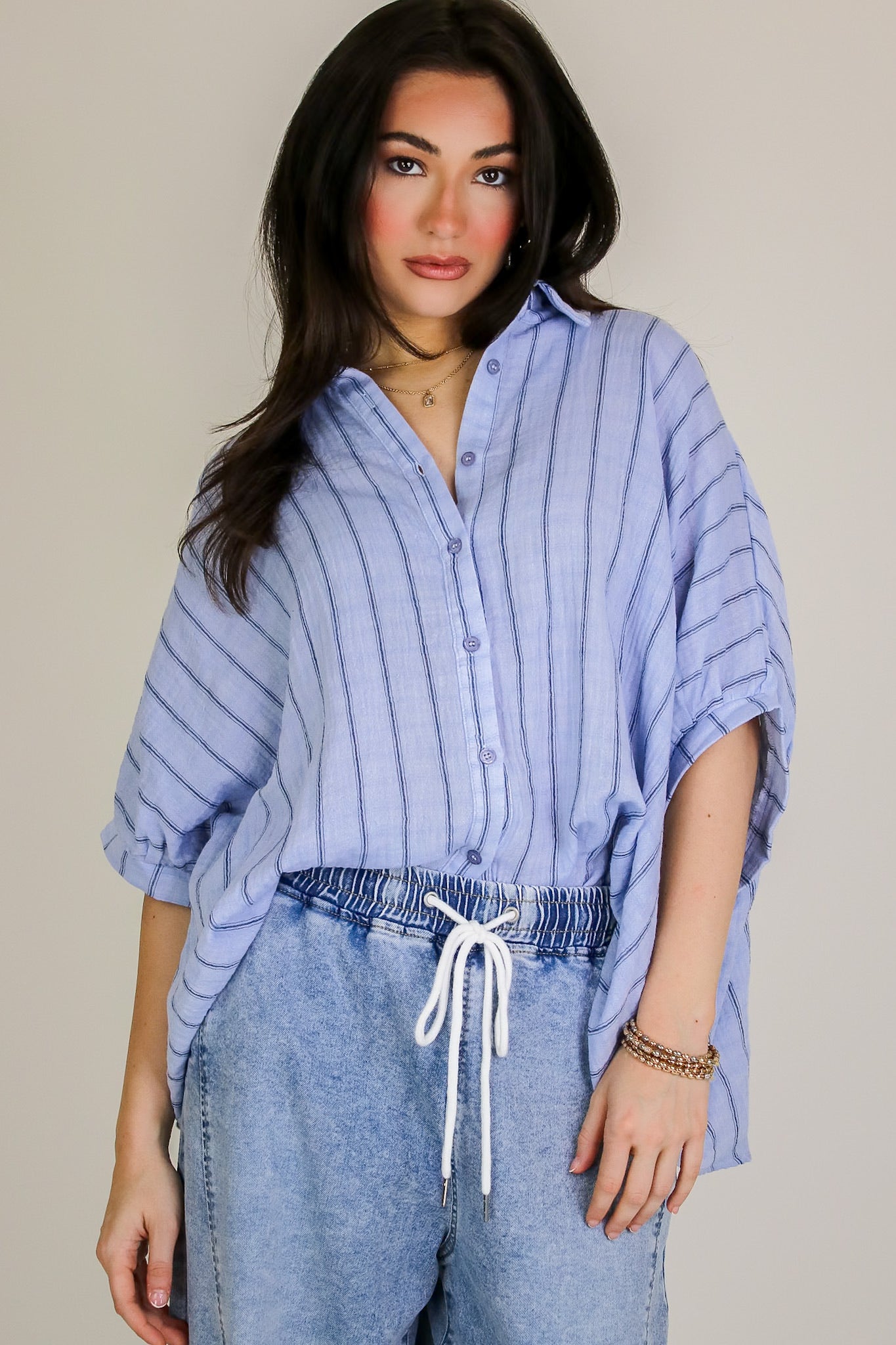 Beckham Oversized Striped Button Down Top