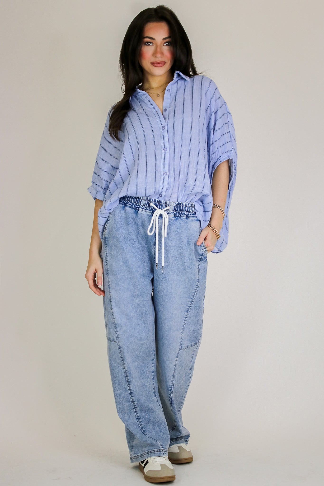 Beckham Oversized Striped Button Down Top