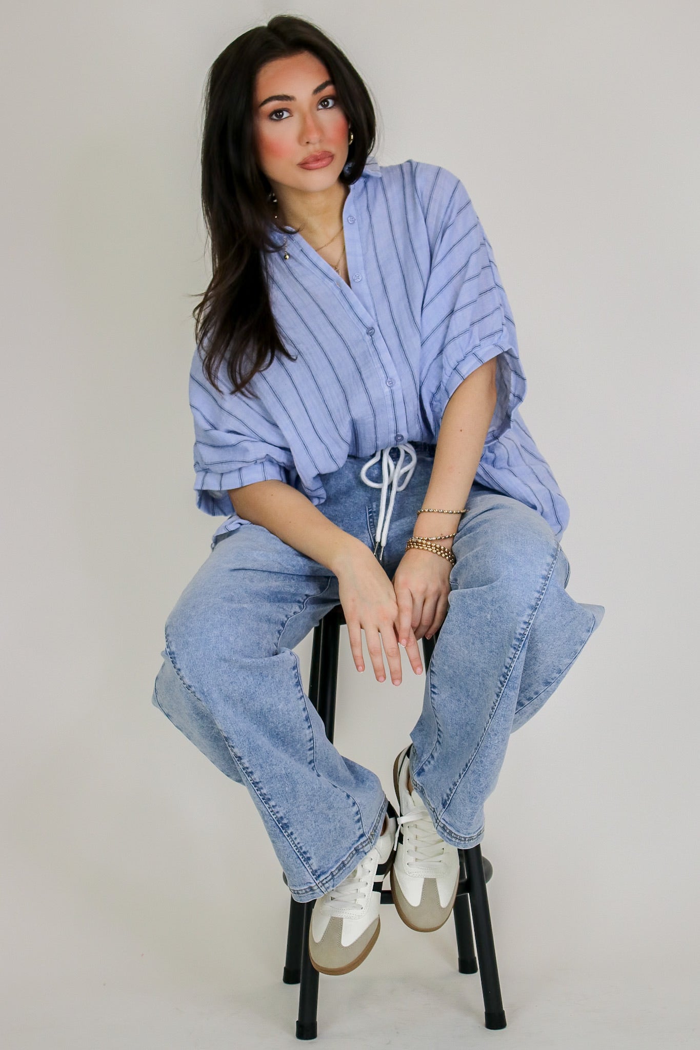Beckham Oversized Striped Button Down Top