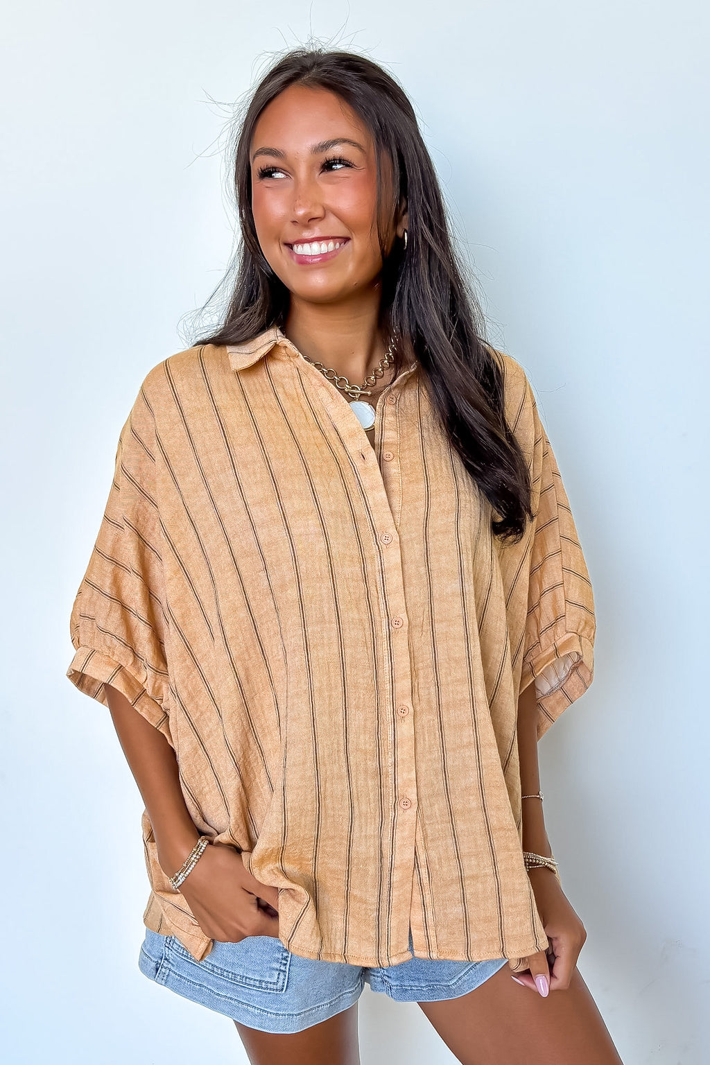Beckham Oversized Striped Button Down Top - Madison and Mallory