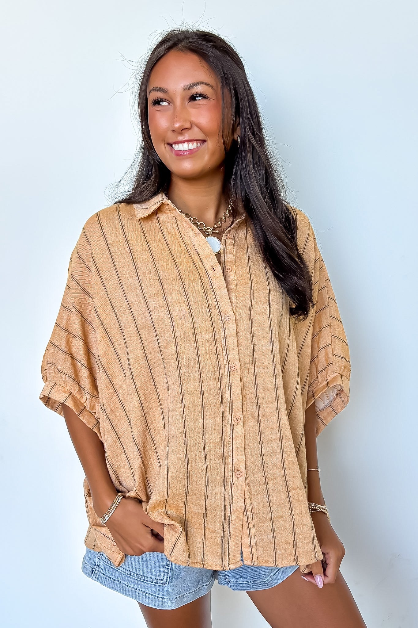 Beckham Oversized Striped Button Down Top - BACK IN STOCK
