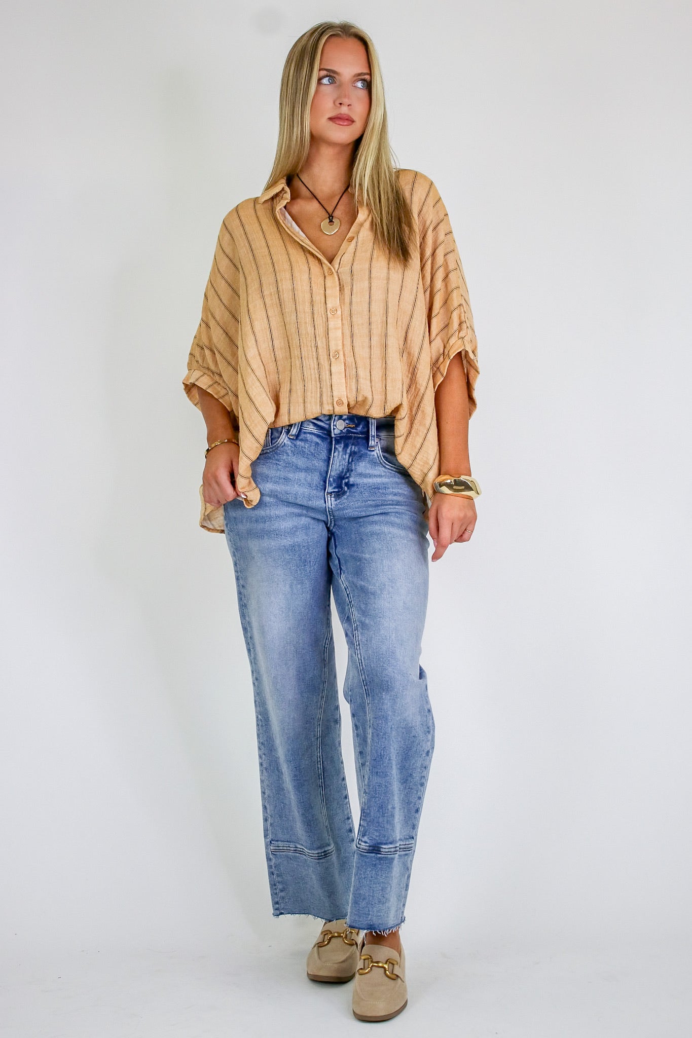 Beckham Oversized Striped Button Down Top