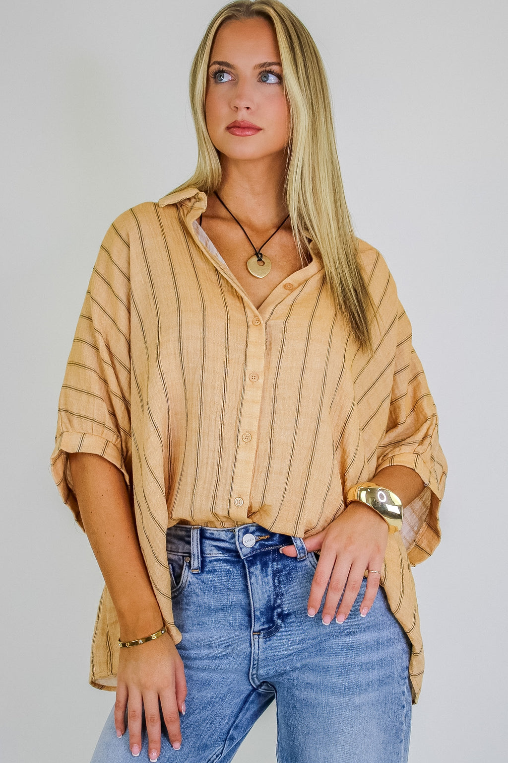 Beckham Oversized Striped Button Down Top