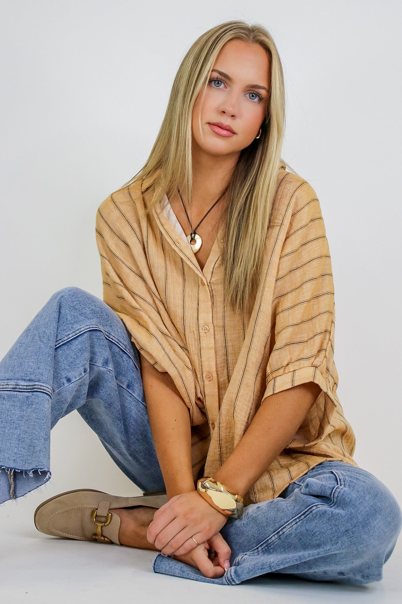 Beckham Oversized Striped Button Down Top