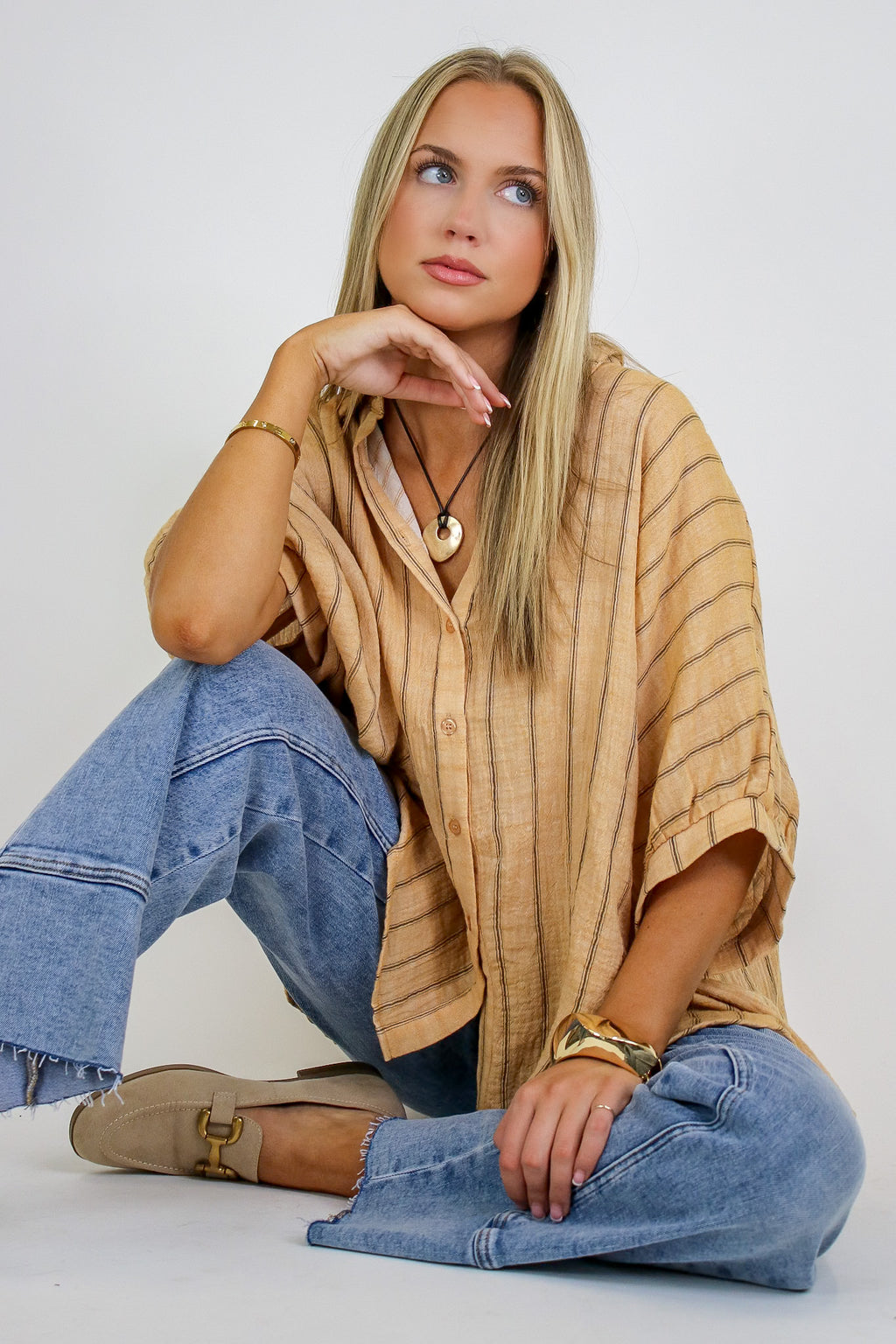 Beckham Oversized Striped Button Down Top - Madison and Mallory