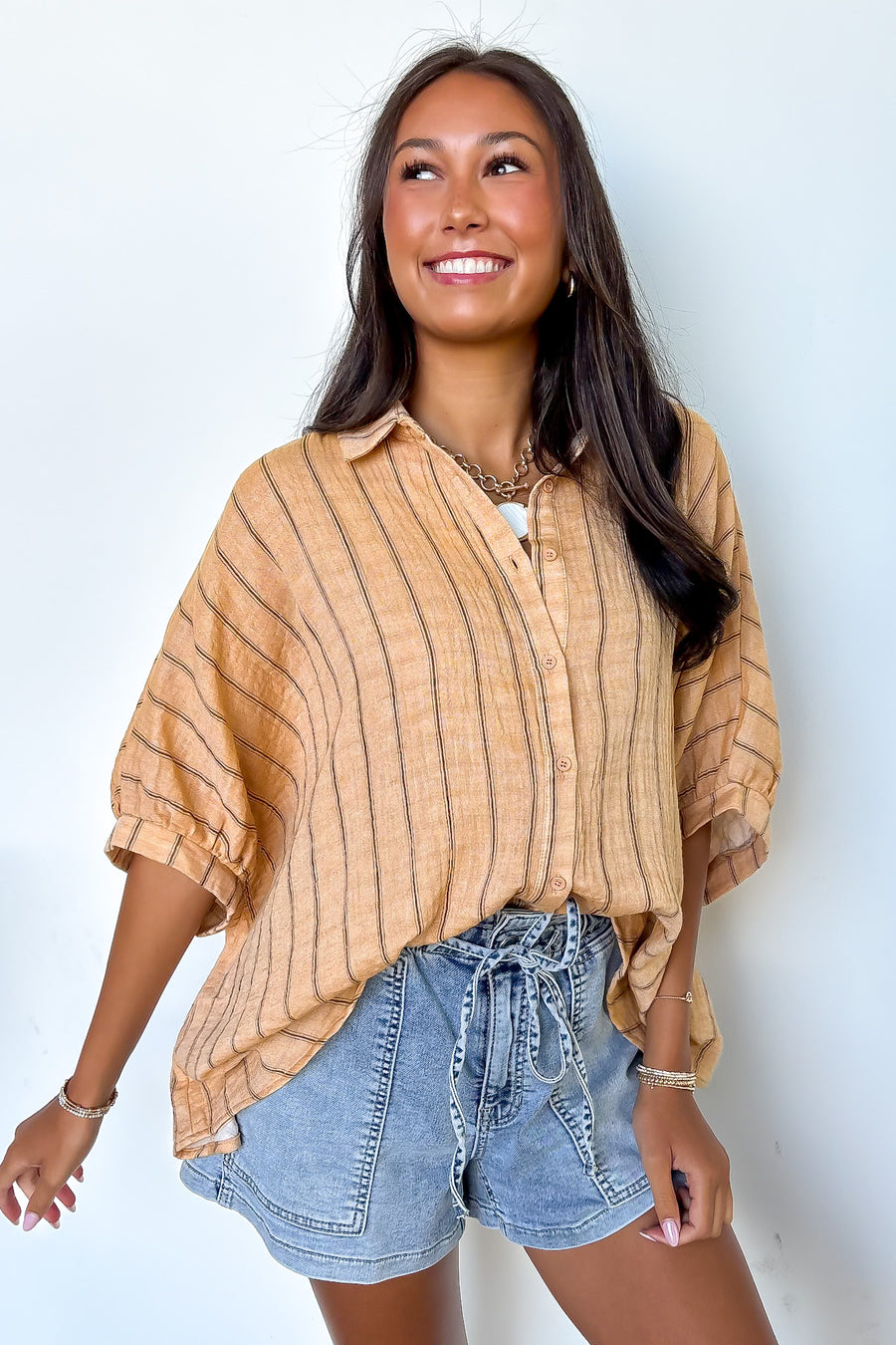 Beckham Oversized Striped Button Down Top - BACK IN STOCK - Madison and Mallory