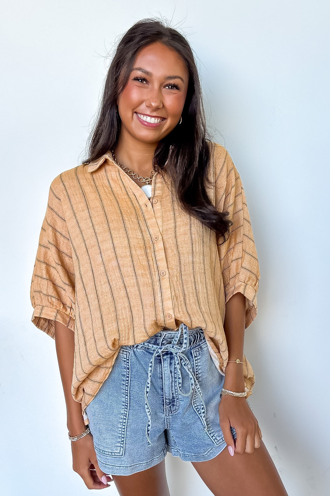 Beckham Oversized Striped Button Down Top - BACK IN STOCK - Madison and Mallory