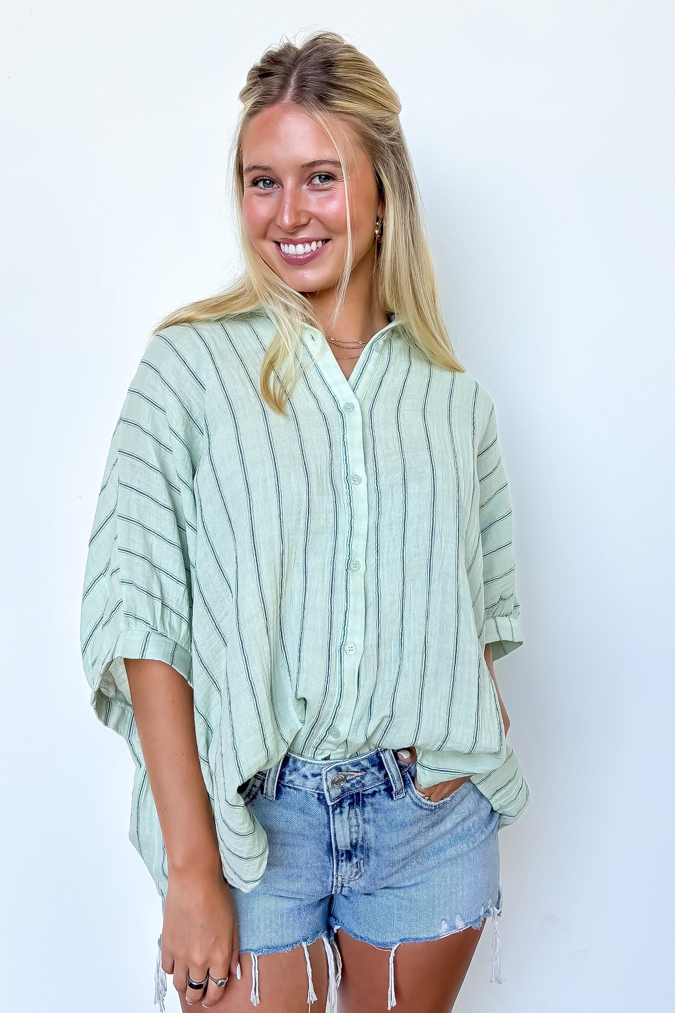 Beckham Oversized Striped Button Down Top - BACK IN STOCK
