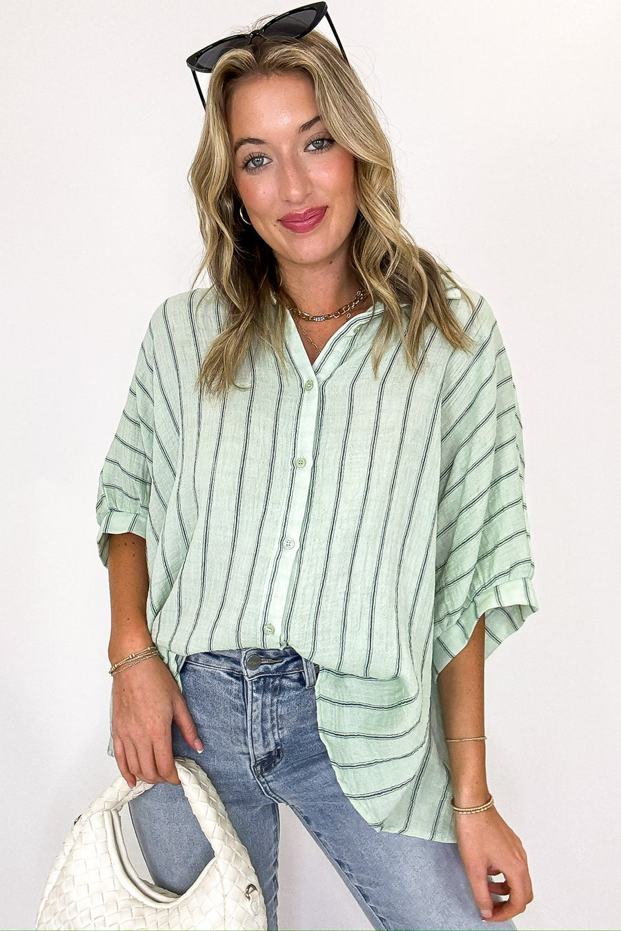 Beckham Oversized Striped Button Down Top - BACK IN STOCK - Madison and Mallory