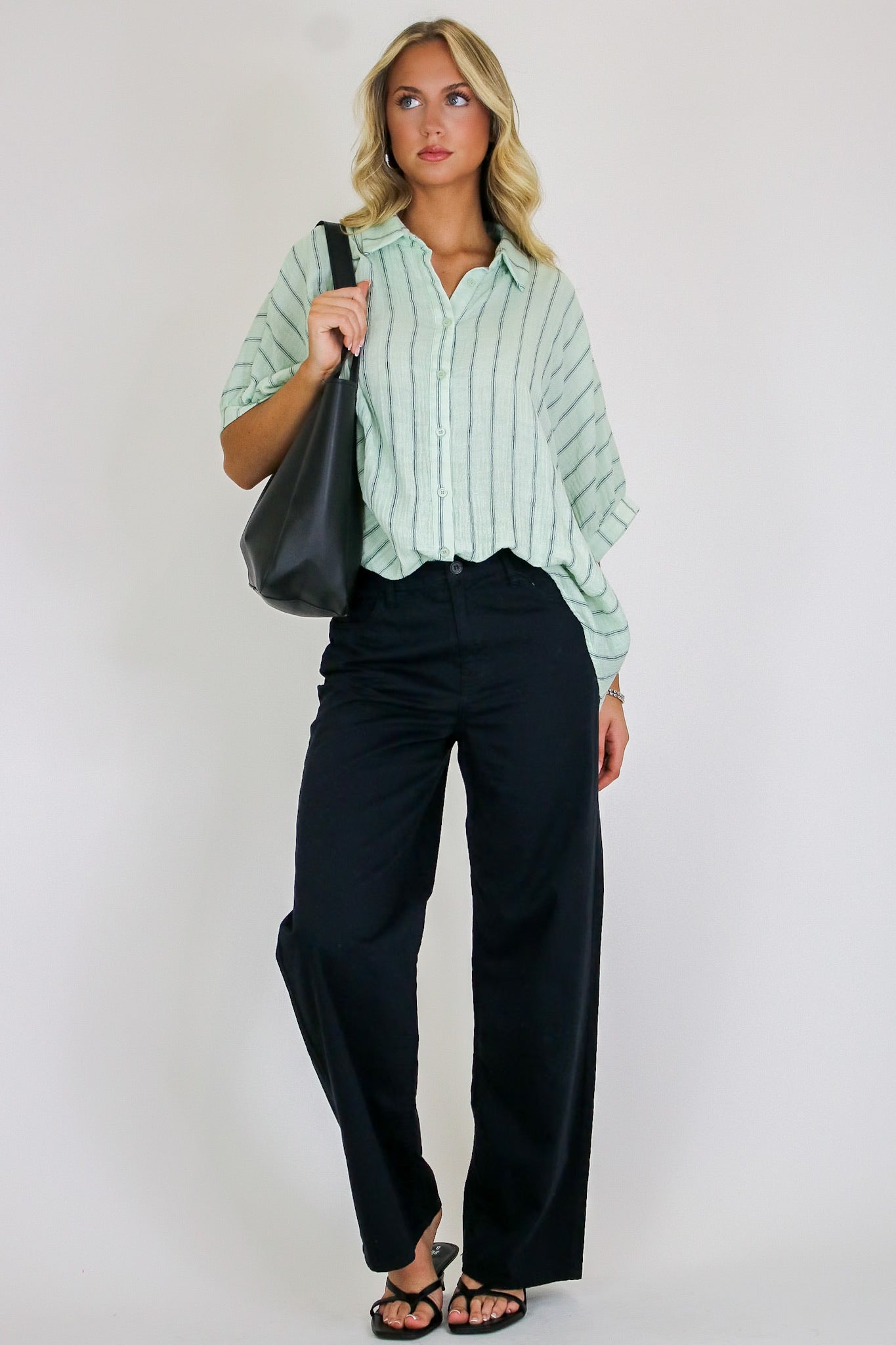 Beckham Oversized Striped Button Down Top