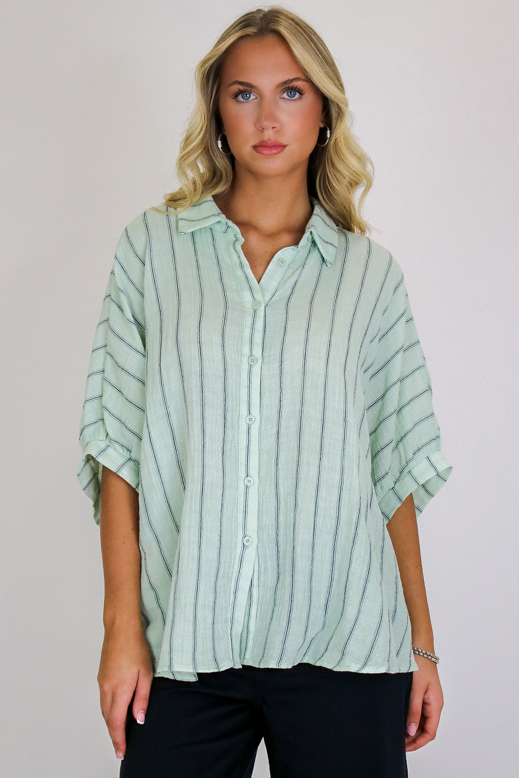 Beckham Oversized Striped Button Down Top