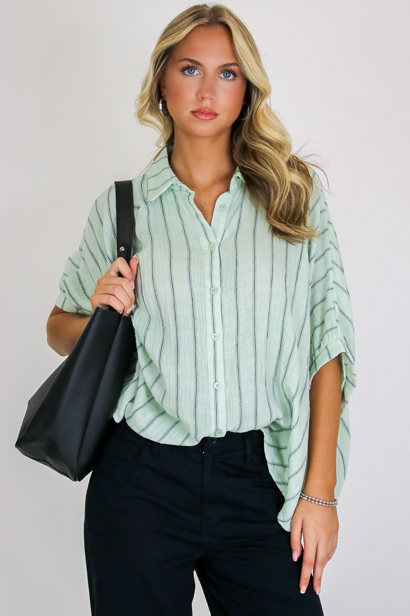 Beckham Oversized Striped Button Down Top