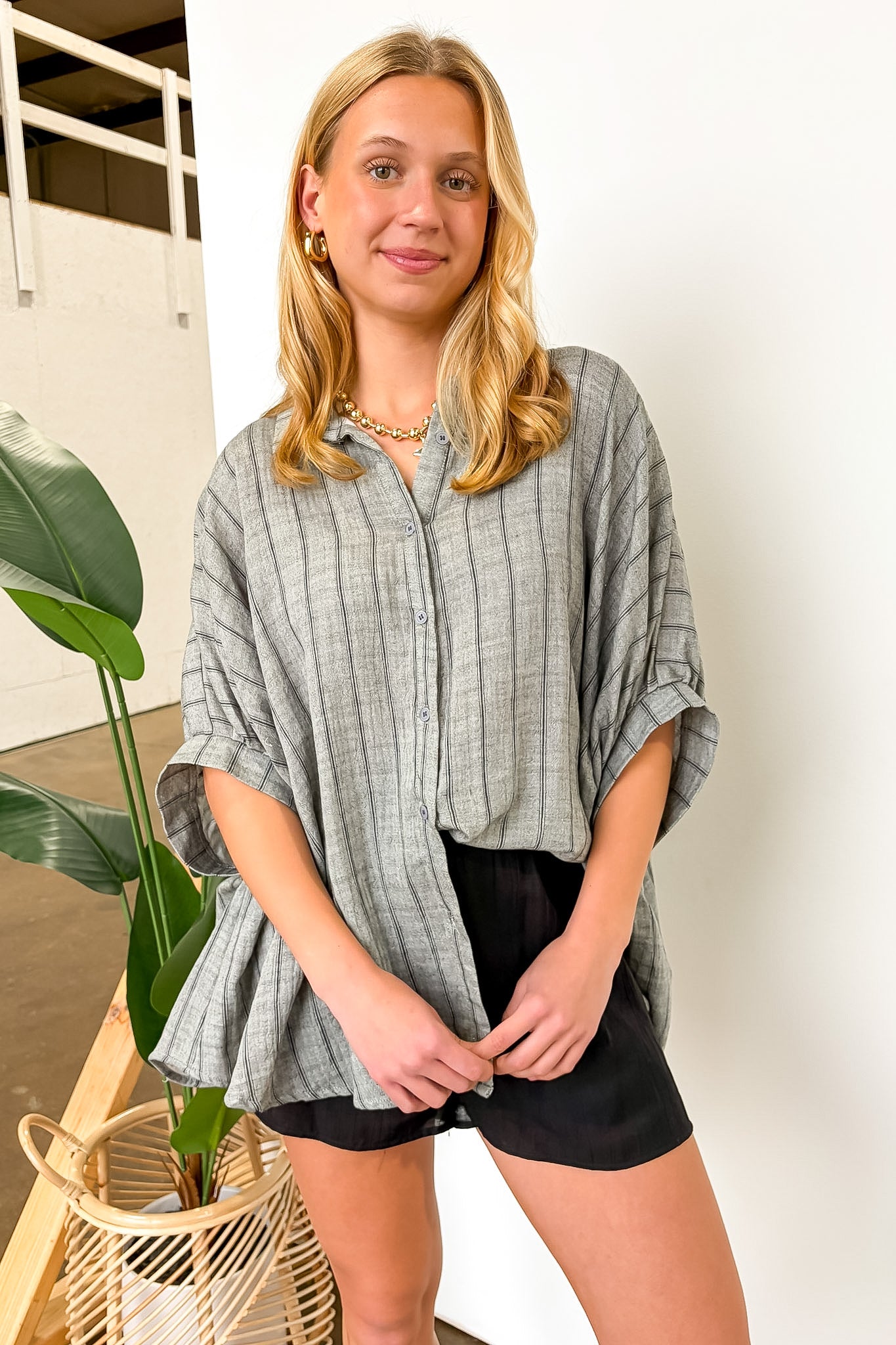 Beckham Oversized Striped Button Down Top - BACK IN STOCK