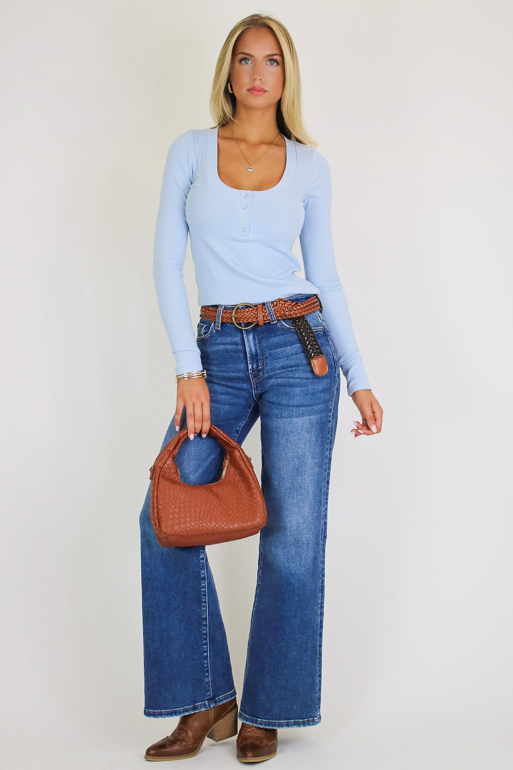 Before Noon Button Scoop Neck Top