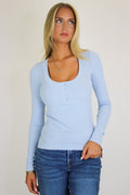 Before Noon Button Scoop Neck Top