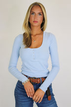 Before Noon Button Scoop Neck Top