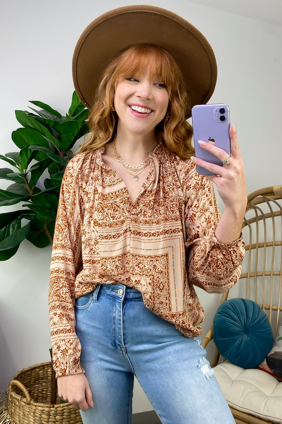 Sienna Wheat / S Bellah Boho Peasant Blouse Top - FINAL SALE - Madison and Mallory