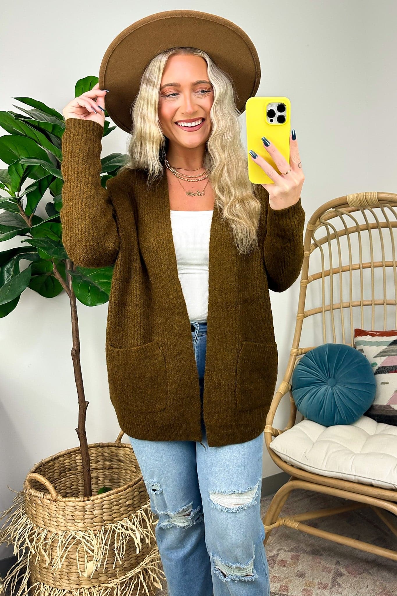 Coffee / SM Bergen Cable Knit Back Cardigan - Madison and Mallory