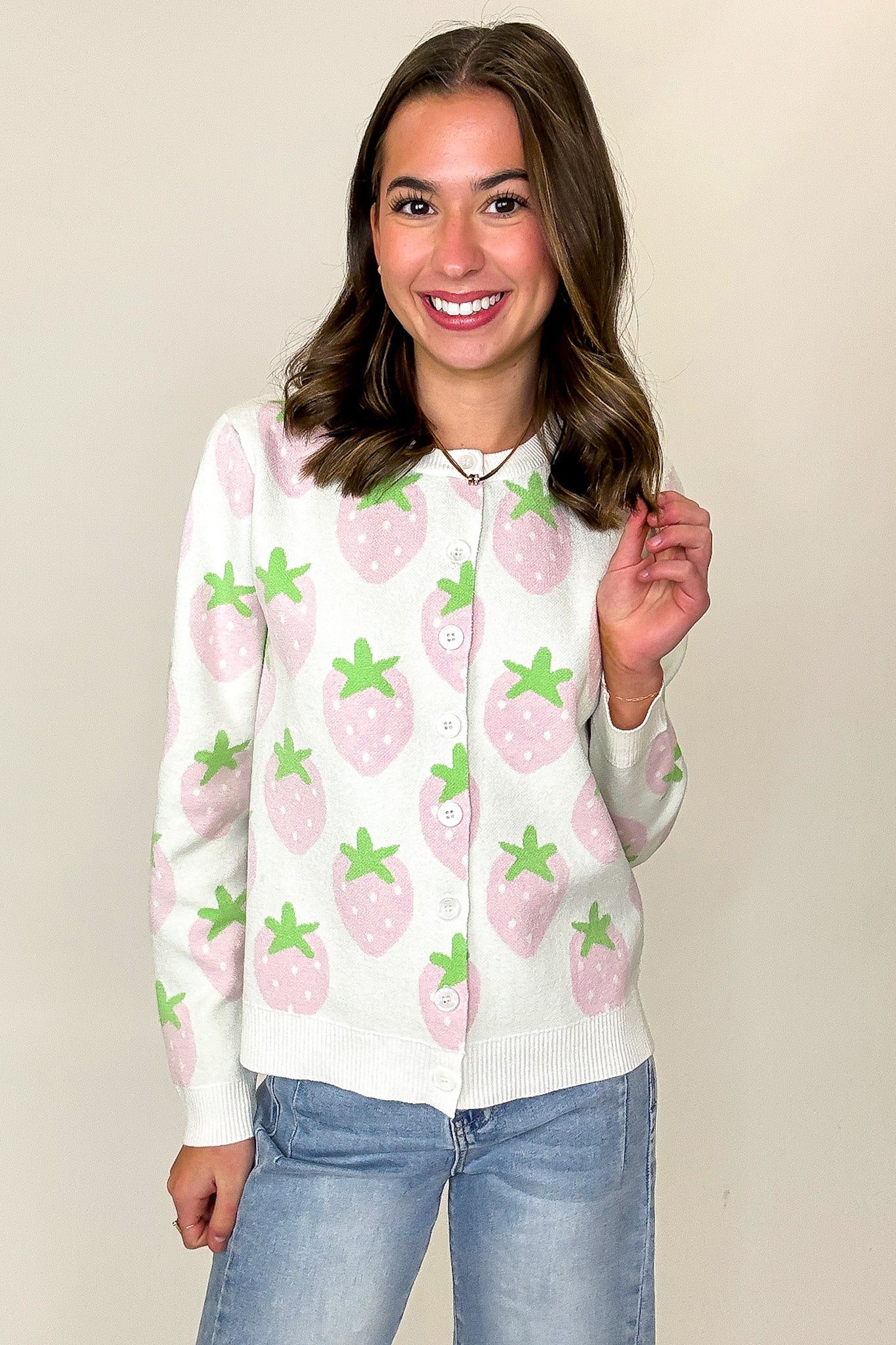 Berry Cozy Strawberry Print Cardigan Sweater - Madison and Mallory