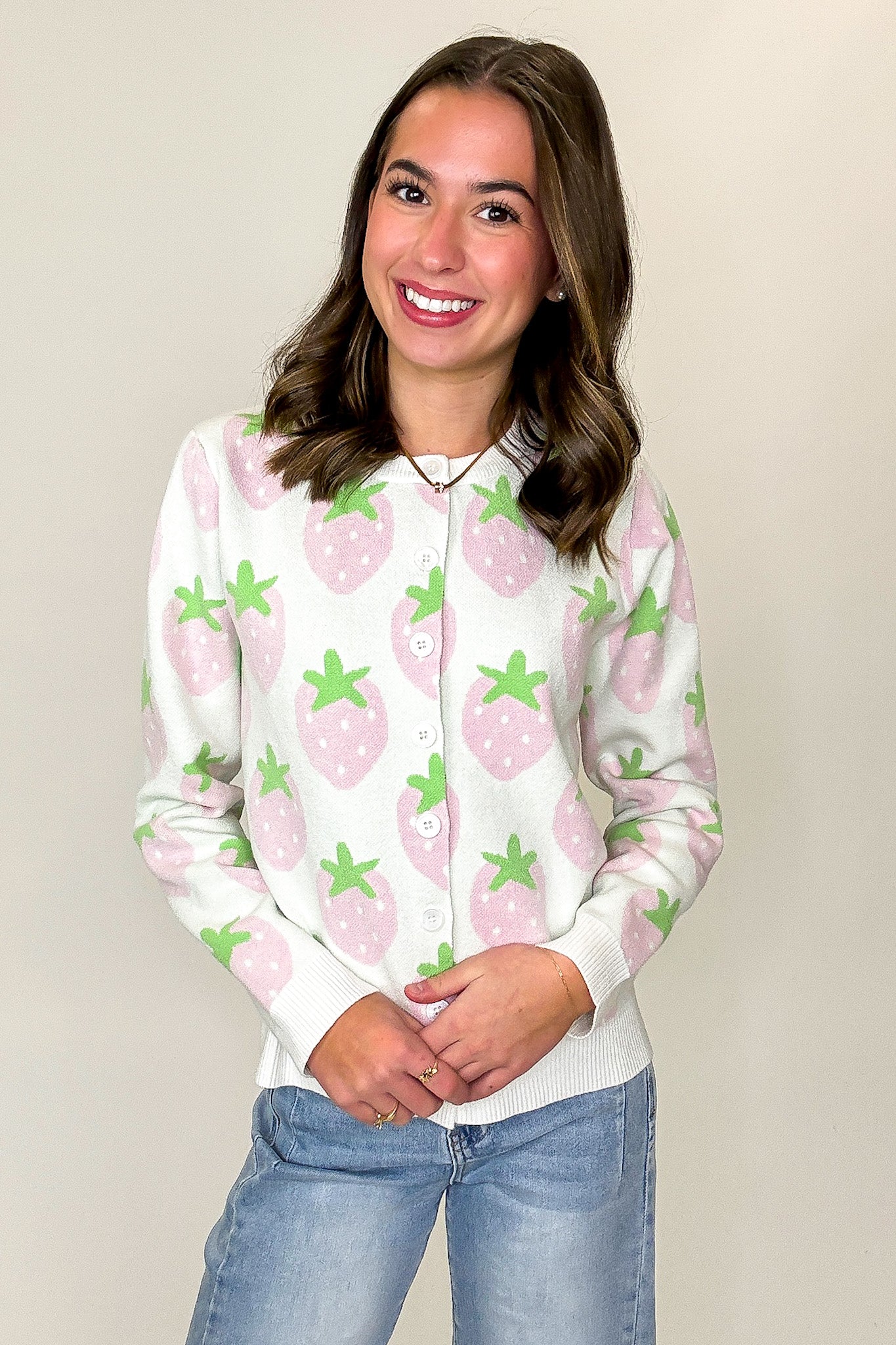 Berry Cozy Strawberry Print Cardigan Sweater - Madison and Mallory