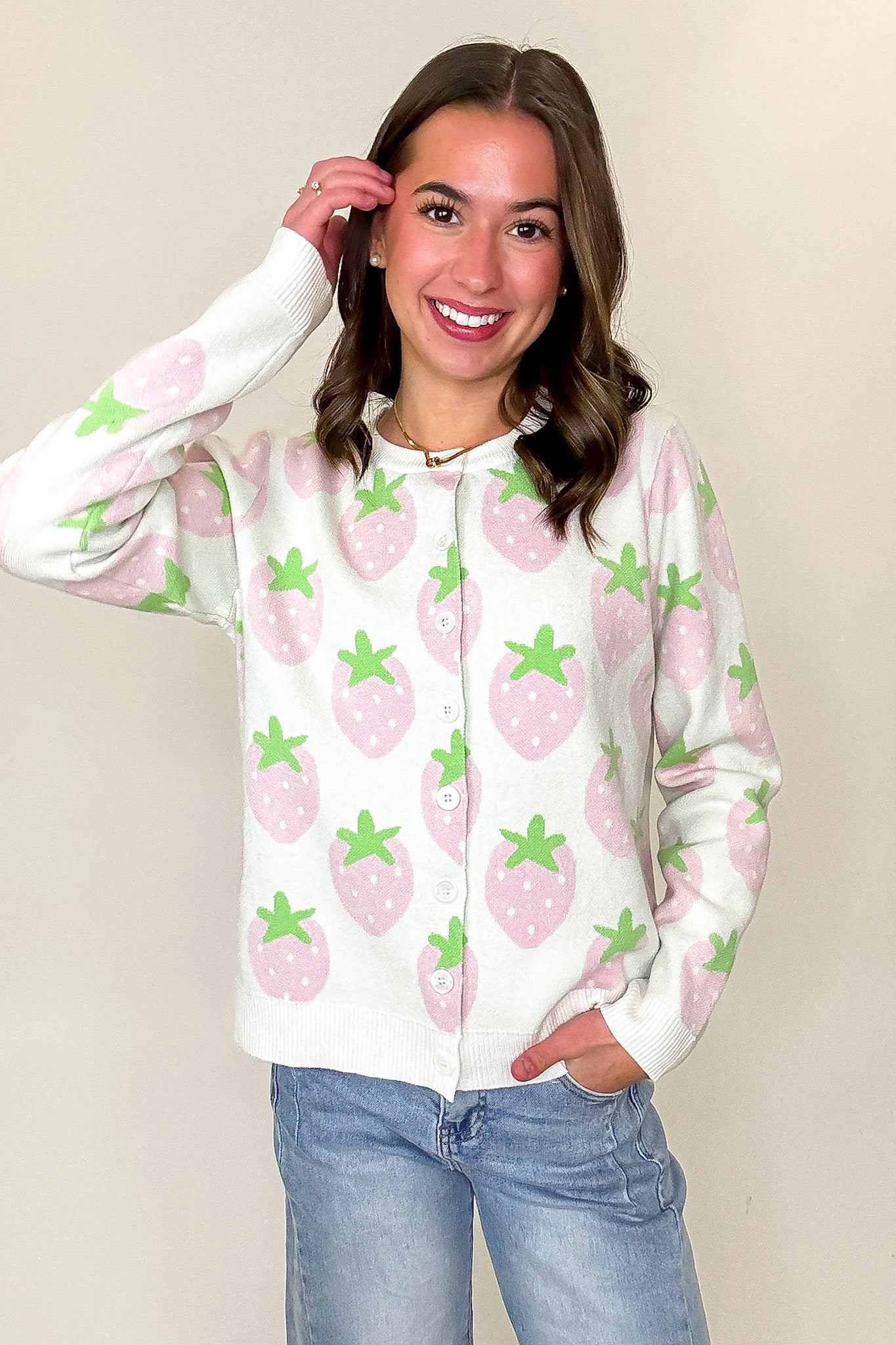 Berry Cozy Strawberry Print Cardigan Sweater - Madison and Mallory