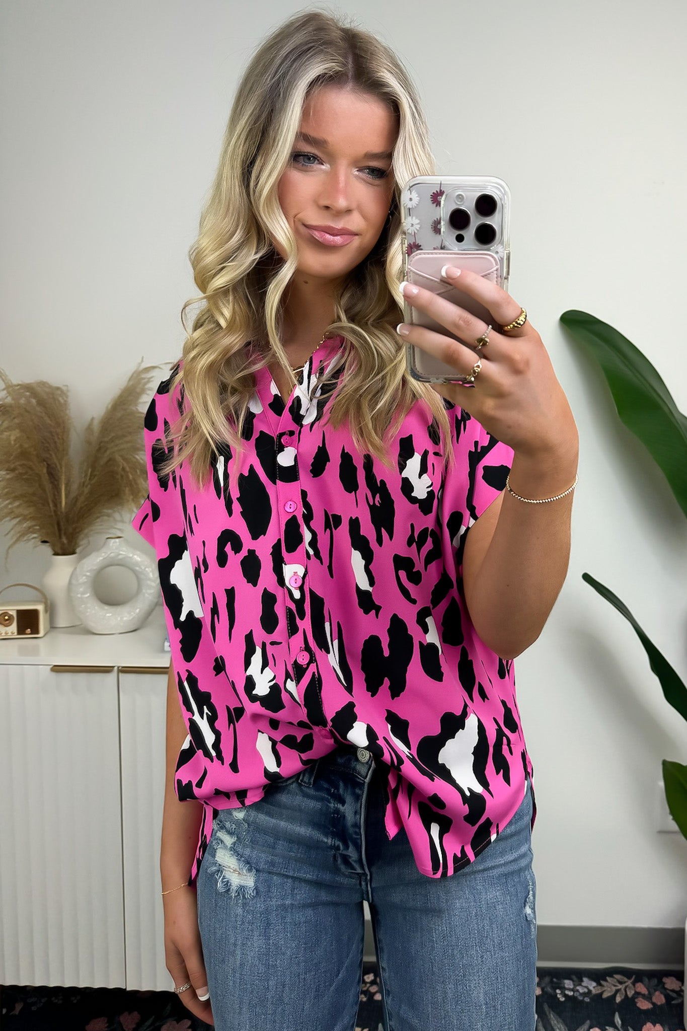 Fuchsia / S Bexlei Relaxed Fit Animal Print Top - Madison and Mallory
