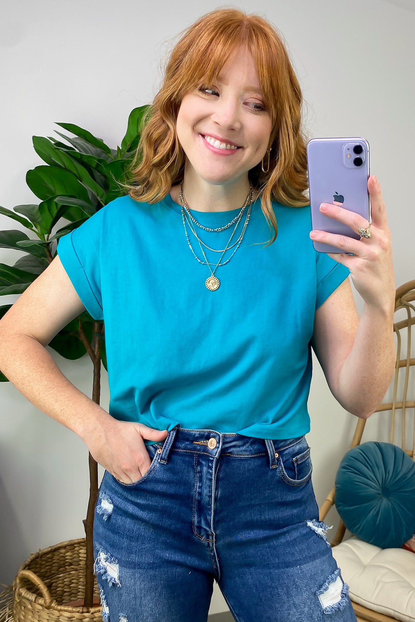 Light Teal / S Biancah Cotton Short Sleeve Top - Madison and Mallory