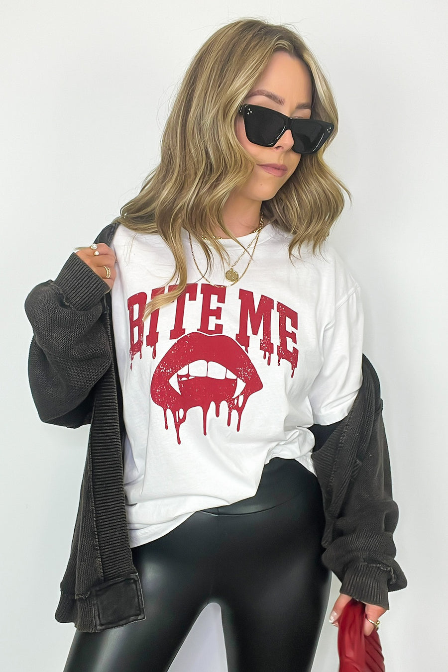 S / White Bite Me Vintage Oversized Graphic Tee - FINAL SALE - Madison and Mallory
