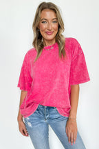 Hot Pink / SM Blank Space Acid Wash Oversized Tee - Madison and Mallory