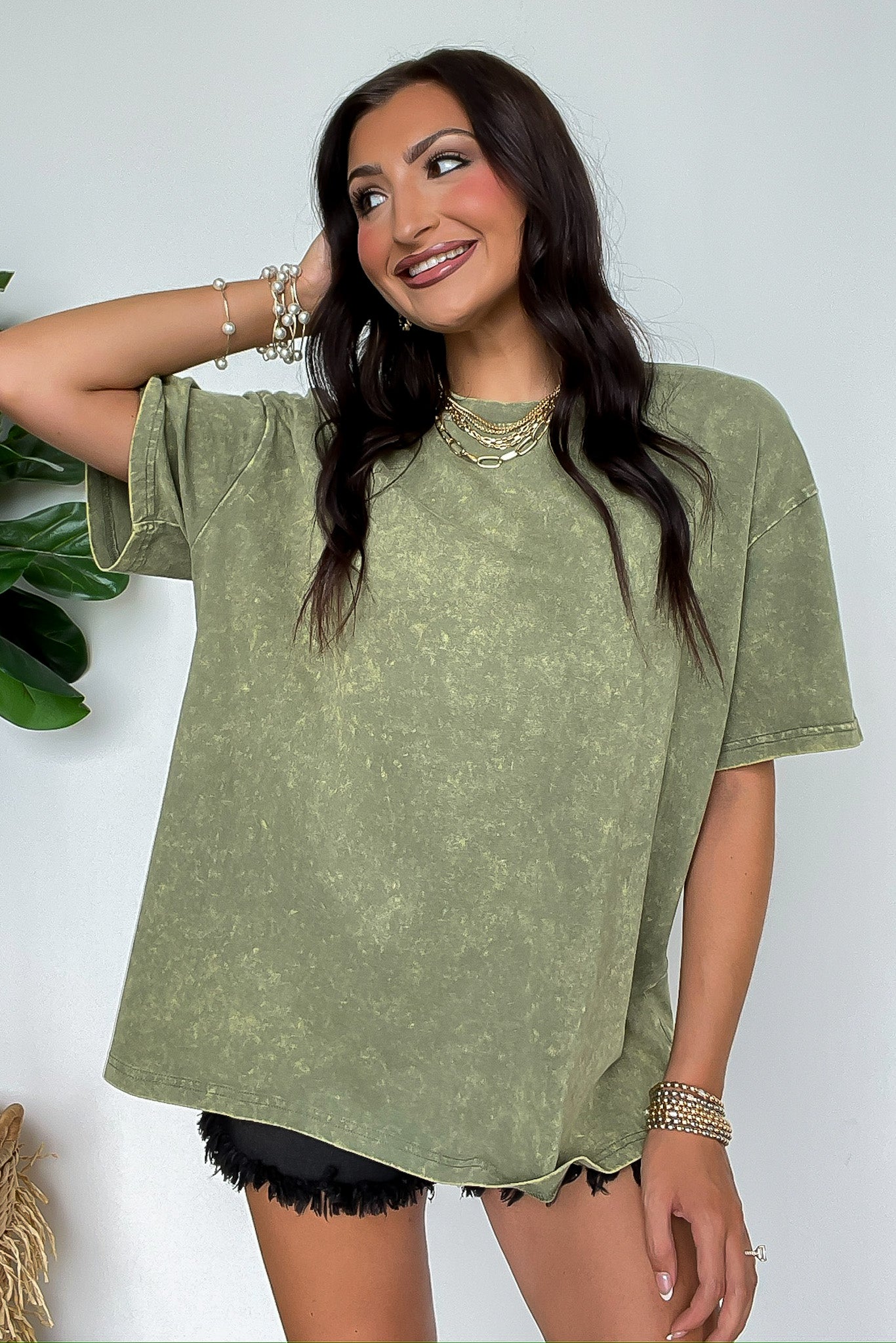 Light Olive / SM Blank Space Acid Wash Oversized Tee - BACK IN STOCK - Madison and Mallory