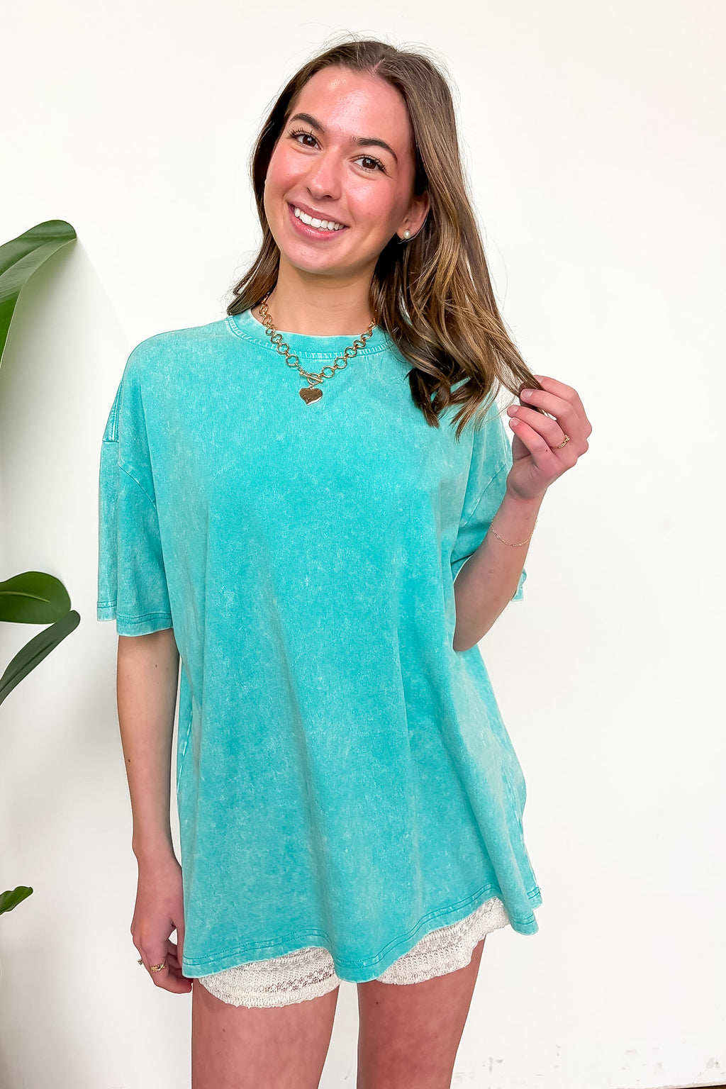 Turquoise / SM Blank Space Acid Wash Oversized Tee - Madison and Mallory