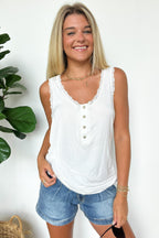 Blissful Direction Lace Trim Button Tank Top - FINAL SALE - Madison and Mallory