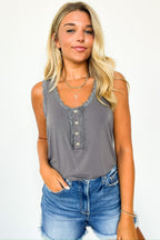 Blissful Direction Lace Trim Button Tank Top - FINAL SALE - Madison and Mallory